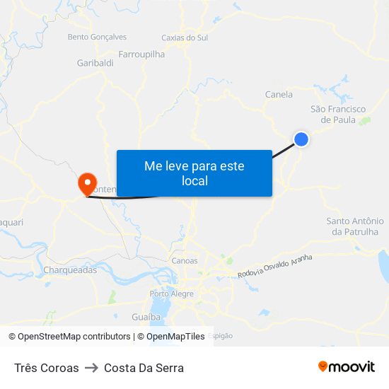 Três Coroas to Costa Da Serra map