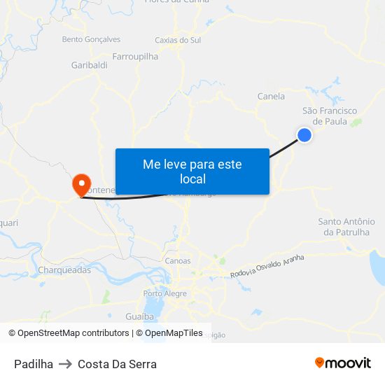 Padilha to Costa Da Serra map