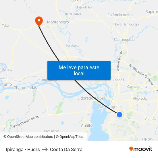 Ipiranga - Pucrs to Costa Da Serra map