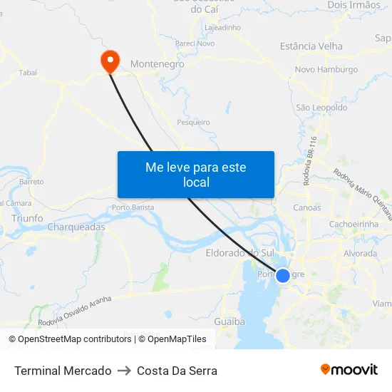 Terminal Mercado to Costa Da Serra map