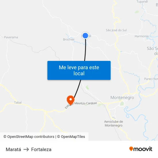 Maratá to Fortaleza map