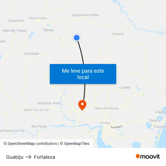 Guabiju to Fortaleza map