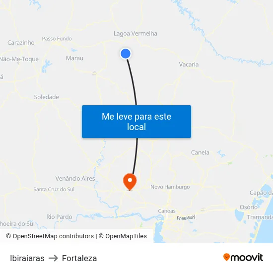 Ibiraiaras to Fortaleza map