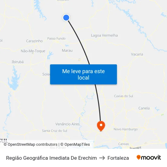 Região Geográfica Imediata De Erechim to Fortaleza map