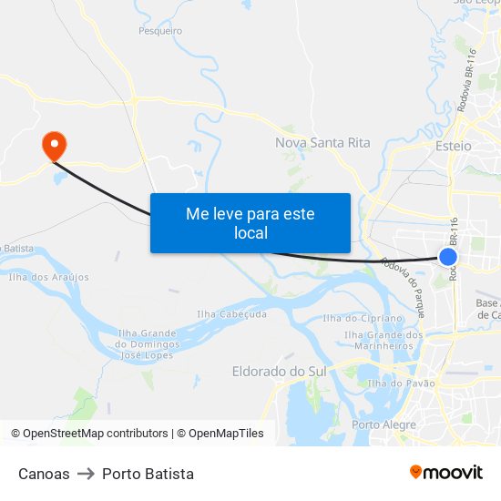 Canoas to Porto Batista map
