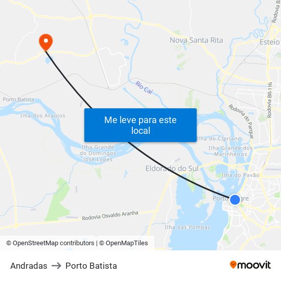 Andradas to Porto Batista map