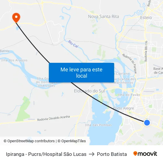 Ipiranga - Pucrs/Hospital São Lucas to Porto Batista map