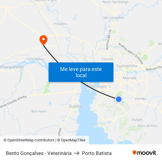 Bento Gonçalves - Veterinária to Porto Batista map