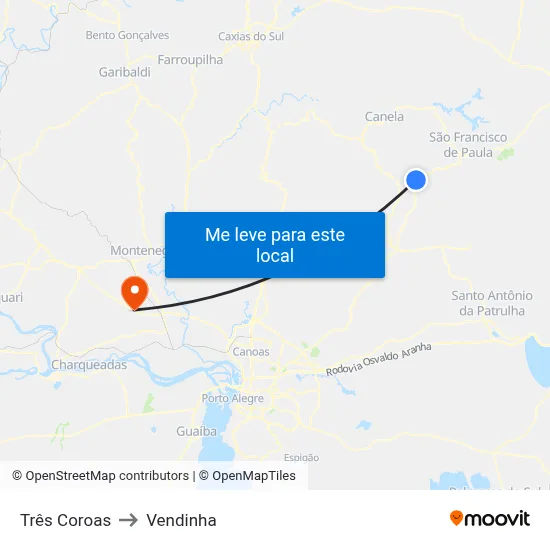 Três Coroas to Vendinha map