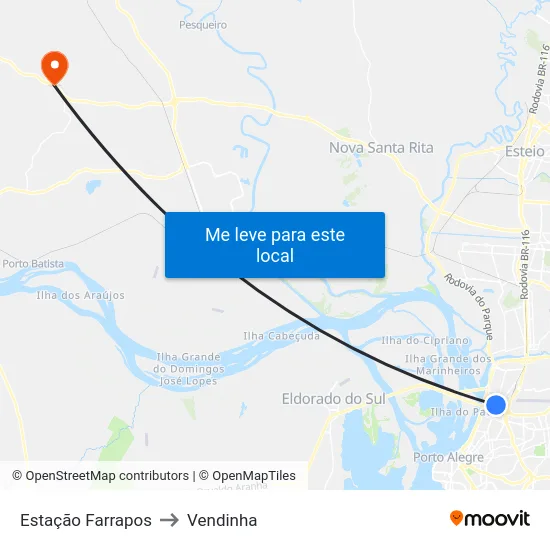 Estação Farrapos to Vendinha map