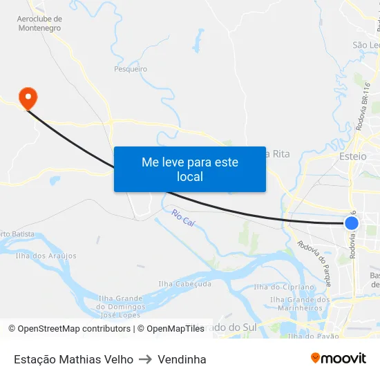 Estação Mathias Velho to Vendinha map