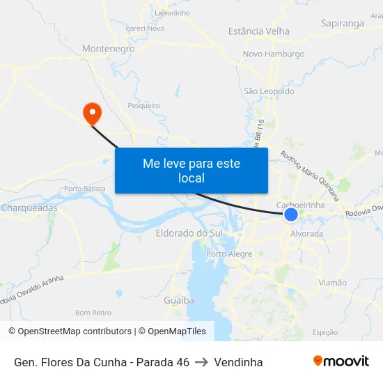 Gen. Flores Da Cunha - Parada 46 to Vendinha map