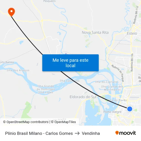 Plínio Brasil Milano - Carlos Gomes to Vendinha map