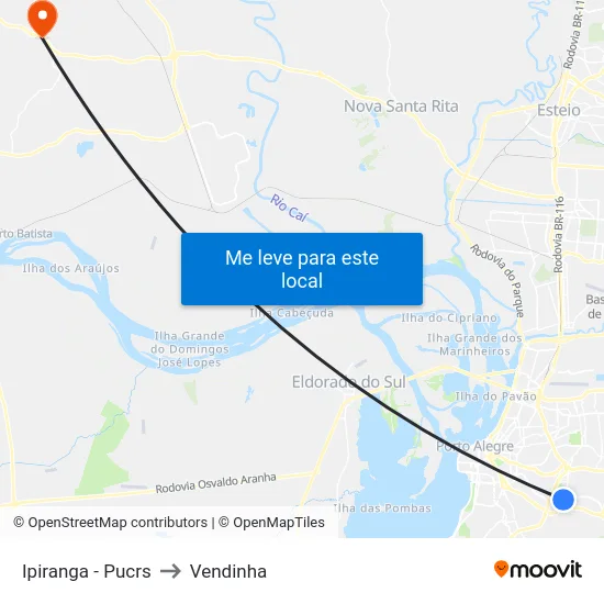 Ipiranga - Pucrs to Vendinha map