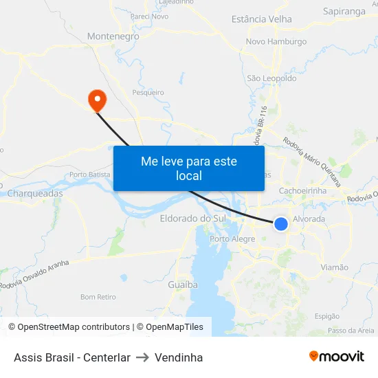 Assis Brasil - Centerlar to Vendinha map