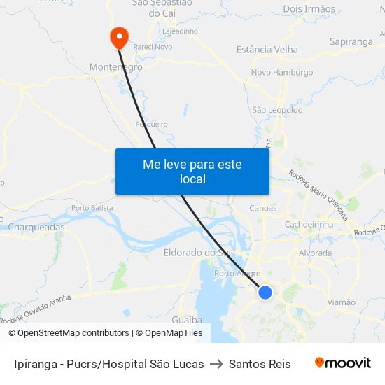 Ipiranga - Pucrs/Hospital São Lucas to Santos Reis map