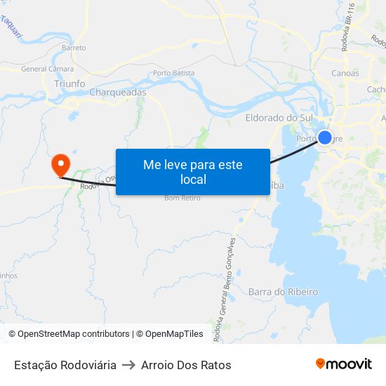 Estação Rodoviária to Arroio Dos Ratos map