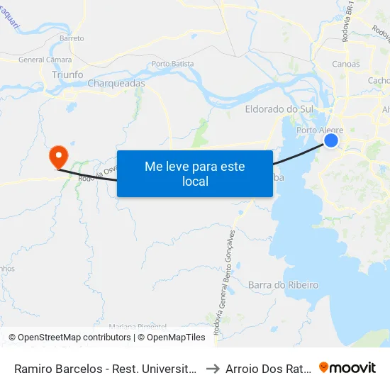 Ramiro Barcelos - Rest. Universitário to Arroio Dos Ratos map