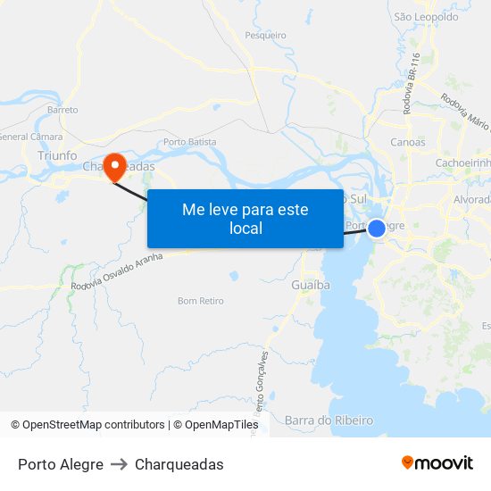 Porto Alegre to Charqueadas map