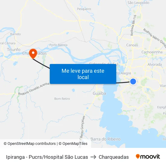 Ipiranga - Pucrs/Hospital São Lucas to Charqueadas map