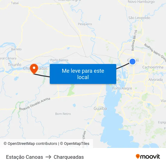 Estação Canoas to Charqueadas map