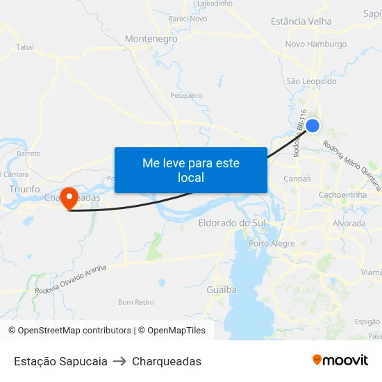 Estação Sapucaia to Charqueadas map