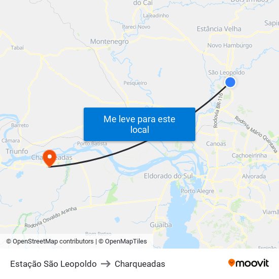Estação São Leopoldo to Charqueadas map