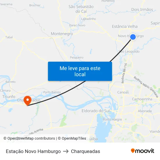 Estação Novo Hamburgo to Charqueadas map