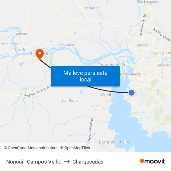 Nonoai - Campos Velho to Charqueadas map