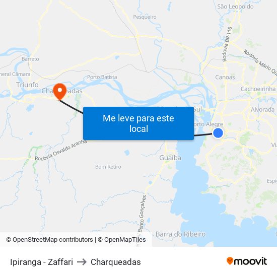 Ipiranga - Zaffari to Charqueadas map