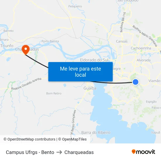 Campus Ufrgs - Bento to Charqueadas map