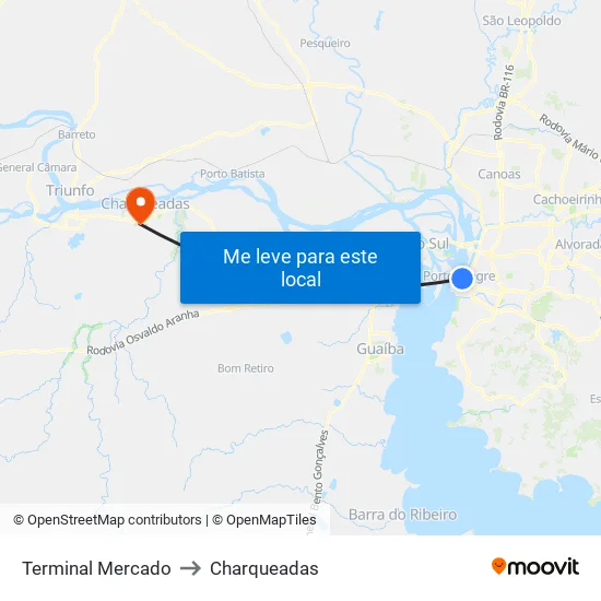 Terminal Mercado to Charqueadas map