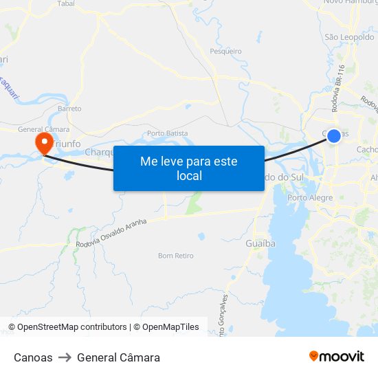 Canoas to General Câmara map