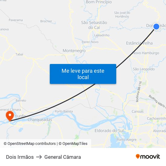 Dois Irmãos to General Câmara map