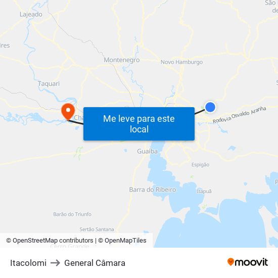 Itacolomi to General Câmara map
