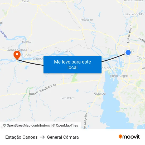 Estação Canoas to General Câmara map
