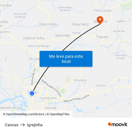 Canoas to Igrejinha map