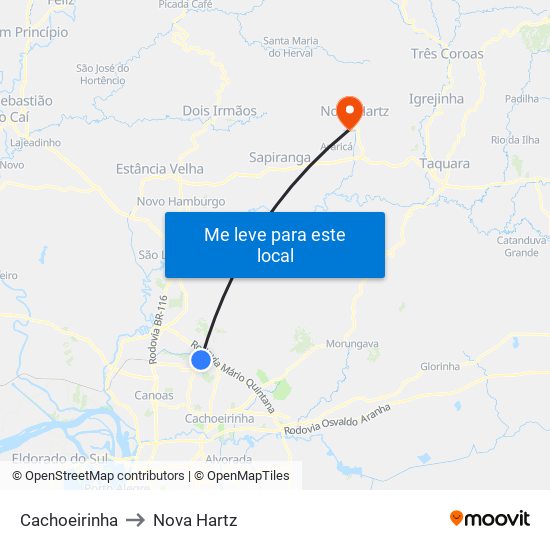 Cachoeirinha to Nova Hartz map