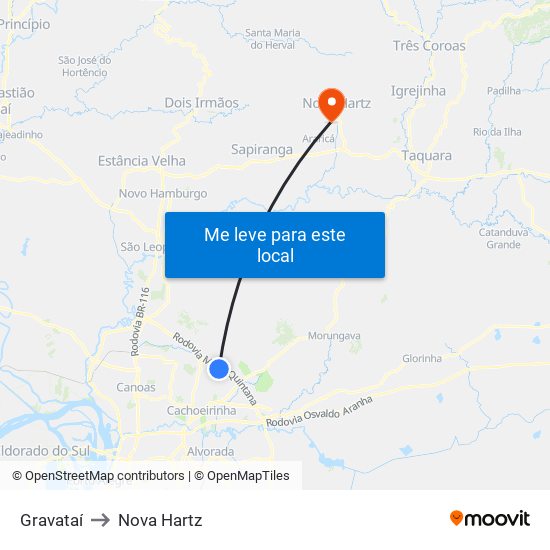 Gravataí to Nova Hartz map