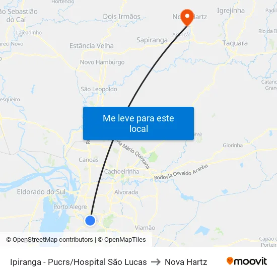 Ipiranga - Pucrs/Hospital São Lucas to Nova Hartz map