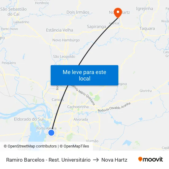 Ramiro Barcelos - Rest. Universitário to Nova Hartz map