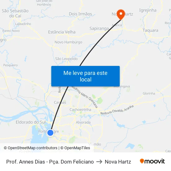 Prof. Annes Dias - Pça. Dom Feliciano to Nova Hartz map