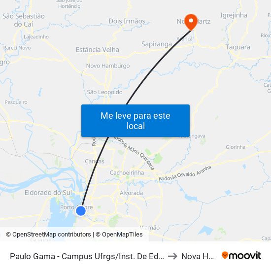 Paulo Gama - Campus Ufrgs/Inst. De Educação to Nova Hartz map