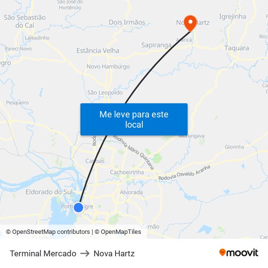 Terminal Mercado to Nova Hartz map