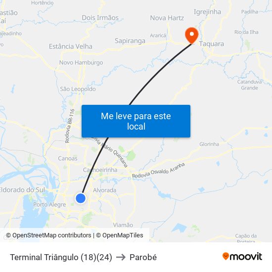 Terminal Triângulo (18)(24) to Parobé map