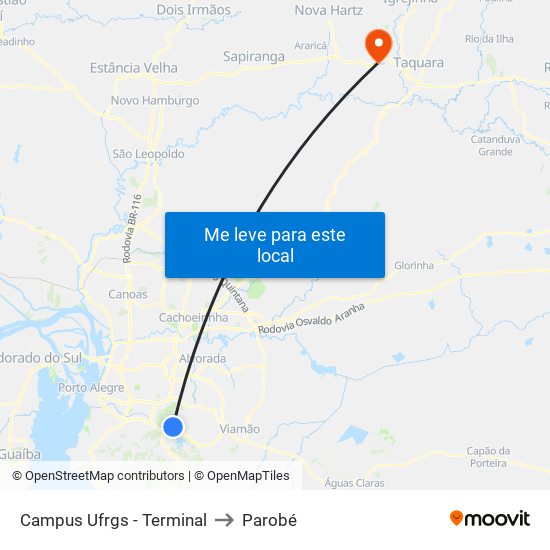 Campus Ufrgs - Terminal to Parobé map