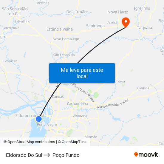 Eldorado Do Sul to Poço Fundo map