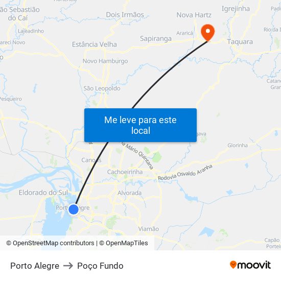 Porto Alegre to Poço Fundo map