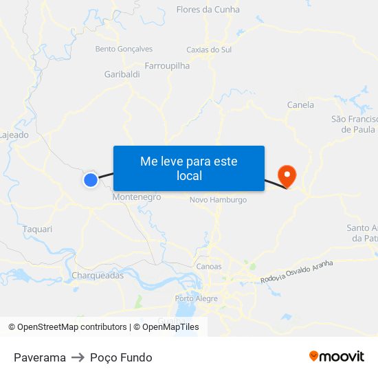Paverama to Poço Fundo map
