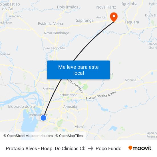 Protásio Alves - Hosp. De Clínicas Cb to Poço Fundo map